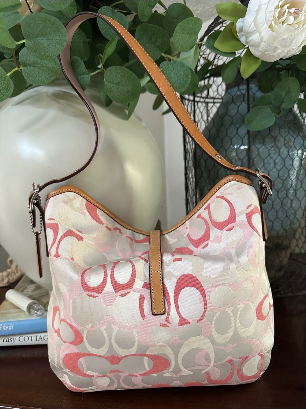 Rare Y2K Coach Pink Signature Optic C Hampton Clip Hobo - Picture 5 of 17